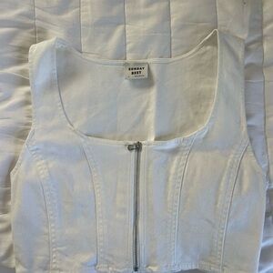 Aritzia Sunday Best Cream Zip-Up Crop Top